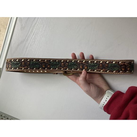 Kenny Rogers Womens 32 Hand Woven Tooled Leather Acorns Leaves Belt Fall Autumn - Picture 4 of 8